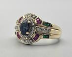 Gouden Vintage ring edelsteen saffier robijn smaragd diamant, Goud, Met edelsteen, Ophalen of Verzenden, Zo goed als nieuw