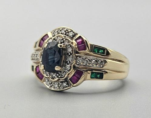 Gouden Vintage ring edelsteen saffier robijn smaragd diamant, Sieraden, Tassen en Uiterlijk, Ringen, Zo goed als nieuw, Dame of Heer
