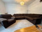 Hoekbank met fauteuil donkerbruin, Ophalen, Gebruikt, Stof