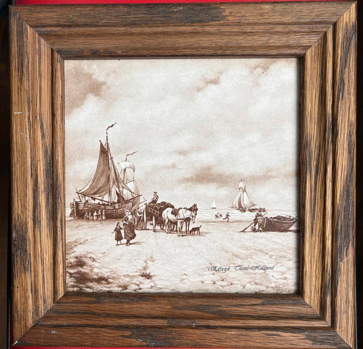 Tegel van Texel in houten lijst (grote tegel), Antiek en Kunst, Antiek | Wandborden en Tegels, Ophalen of Verzenden