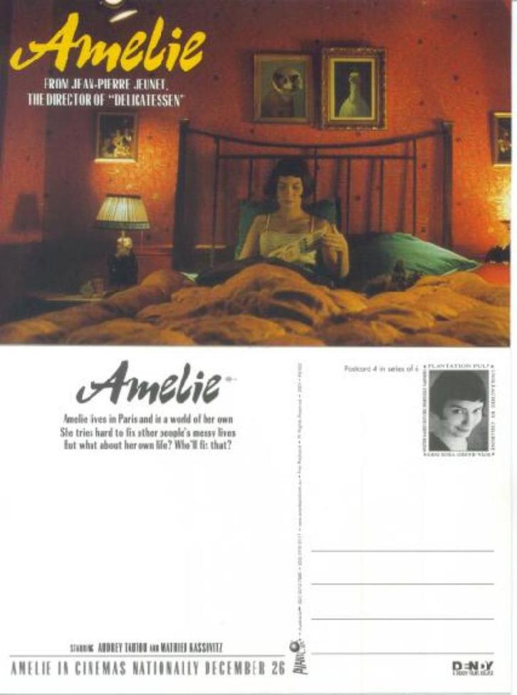 "Amelie" Australische promotie-ansichtkaarten, Verzamelen, Film en Tv, Nieuw, Film, Foto of Kaart, Verzenden