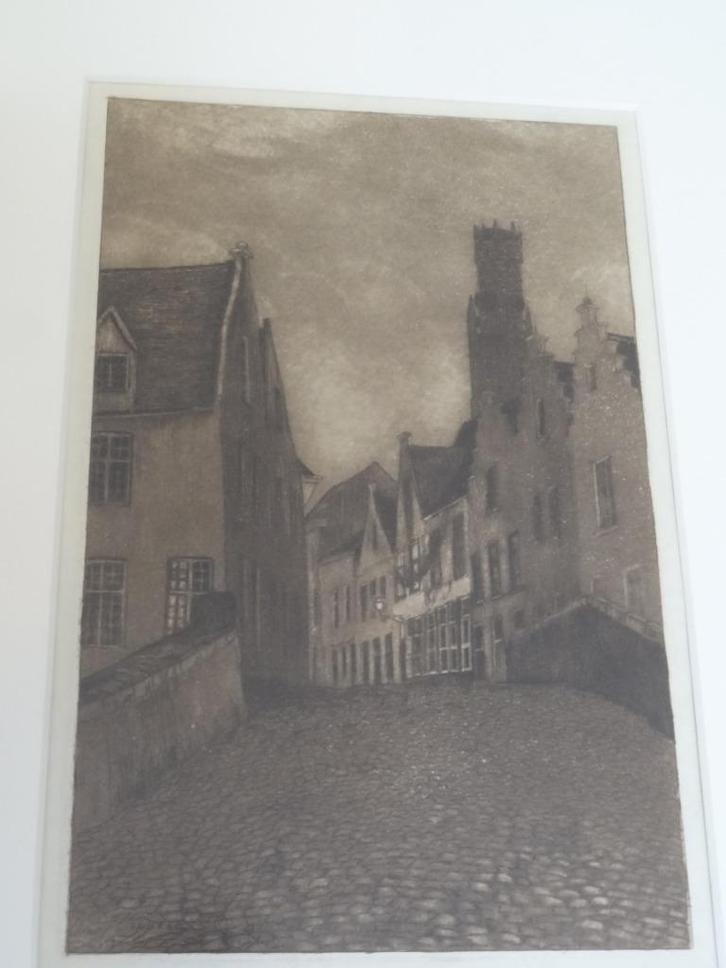 ets straatje Brugge voor 1918, Omer Coppens 1864-1926, Antiek en Kunst, Kunst | Etsen en Gravures, Verzenden