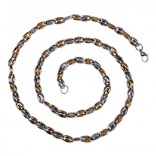 60cm 6mm Koffieboon Bicolor Ketting RVSGoudkleur-Zilverkleur, Sieraden, Tassen en Uiterlijk, Kettingen, Nieuw, Overige materialen