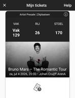 1 zitplaats Bruno Mars zaterdag 4 juli, Tickets en Kaartjes, Eén persoon, Juli