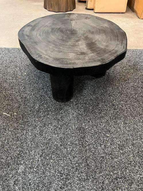 Salontafel zwart boomstam massief manghout 72cm, Huis en Inrichting, Tafels | Salontafels, Zo goed als nieuw, Minder dan 50 cm