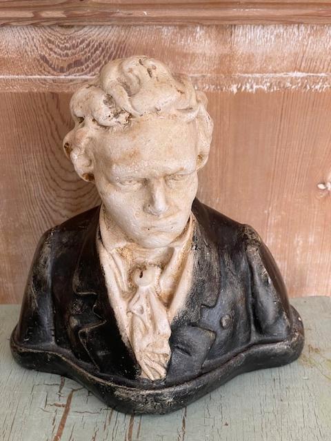 Vintage buste / beeld van Beethoven gips. Handgeverfd., Antiek en Kunst, Curiosa en Brocante, Ophalen