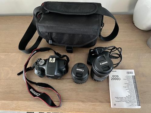 Canon EOS2000D + 2 lenzen en alle toebehoren, Audio, Tv en Foto, Fotocamera's Digitaal, Zo goed als nieuw, Spiegelreflex, Canon