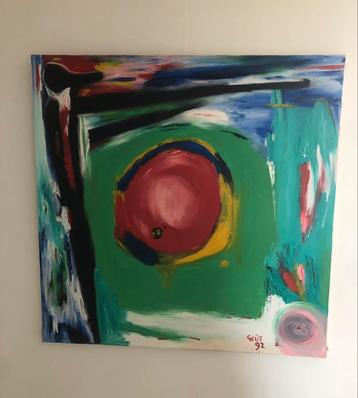 Kleurrijk schilderij 100x100 beschikbaar voor biedingen
