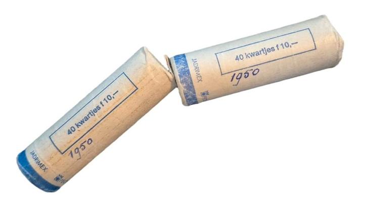 Kwartjes - 25 cent – Juliana – 1950 – 2 Bankrollen, Postzegels en Munten, Munten | Nederland, Setje, 25 cent, Koningin Juliana