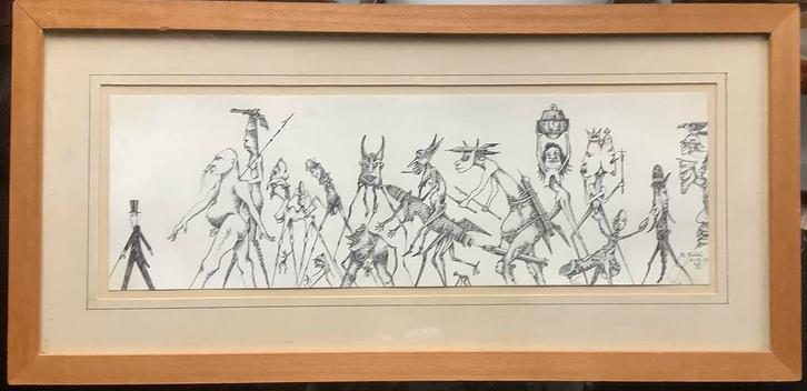 Bob Laurentius Richel, tekening, occult, parade, pen, datum, Antiek en Kunst, Kunst | Schilderijen | Klassiek, Ophalen of Verzenden