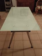 Glazen (eet)tafel / bureau, Ophalen, Gebruikt, Glas met metalen onderstel, 50 tot 100 cm