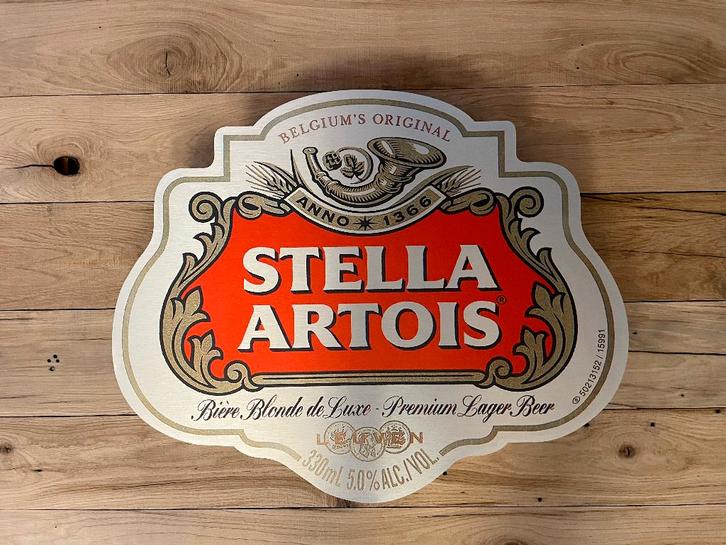 Reclamebord Stella Artois bier logo, groot 62x50cm aluminium, Verzamelen, Merken en Reclamevoorwerpen, Nieuw, Reclamebord, Ophalen of Verzenden