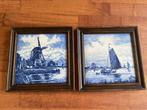 2 wandtegels ingelijst Delfts blauw molen en zeilschip tegel, Antiek en Kunst, Antiek | Wandborden en Tegels, Ophalen of Verzenden