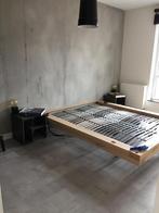 Massief robuust eiken bed, zwevend effect, Ophalen, Bruin, Industrieel/landelijk., Tweepersoons