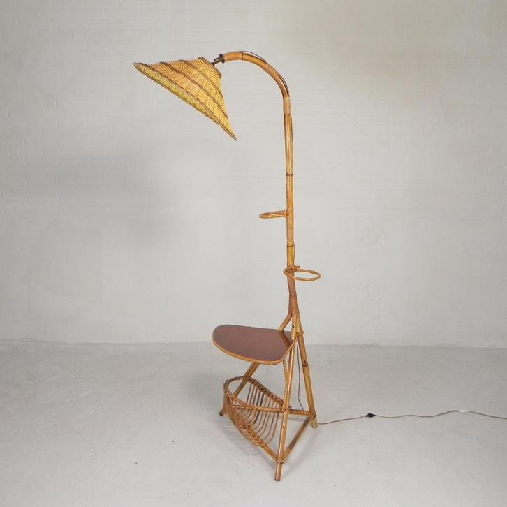 Staande bamboe lamp, jaren 50, Antiek en Kunst, Antiek | Lampen, Ophalen of Verzenden