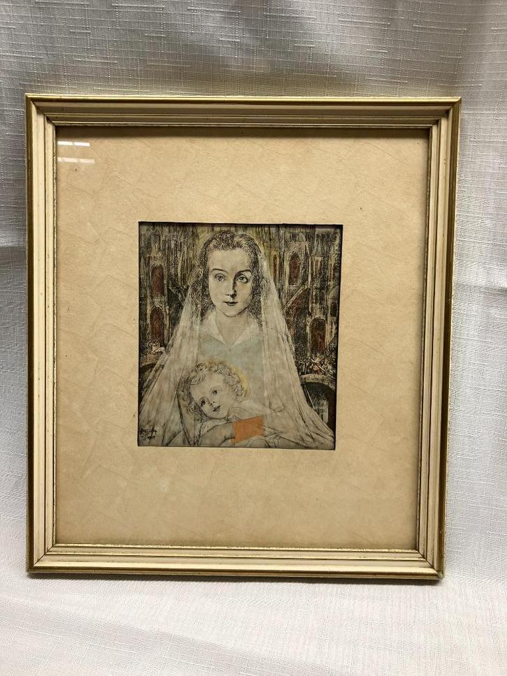 Jan Toorop Madonna met Kind 1925 litho hand ingekleurd, Antiek en Kunst, Kunst | Litho's en Zeefdrukken, Verzenden