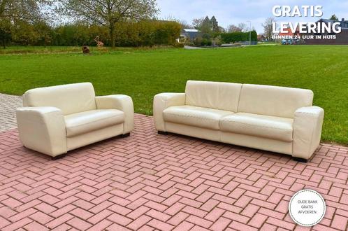 GRATIS LEVERING Mooie Echt Leer 3 + 1.5 -zits Bankstel, Huis en Inrichting, Banken | Bankstellen, Zo goed als nieuw, Rechte bank
