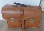 Oerstevige vintage 3 vaks schooltas van tuigleer leer IZGS!, Ophalen, Gebruikt, Minder dan 30 cm, Bruin