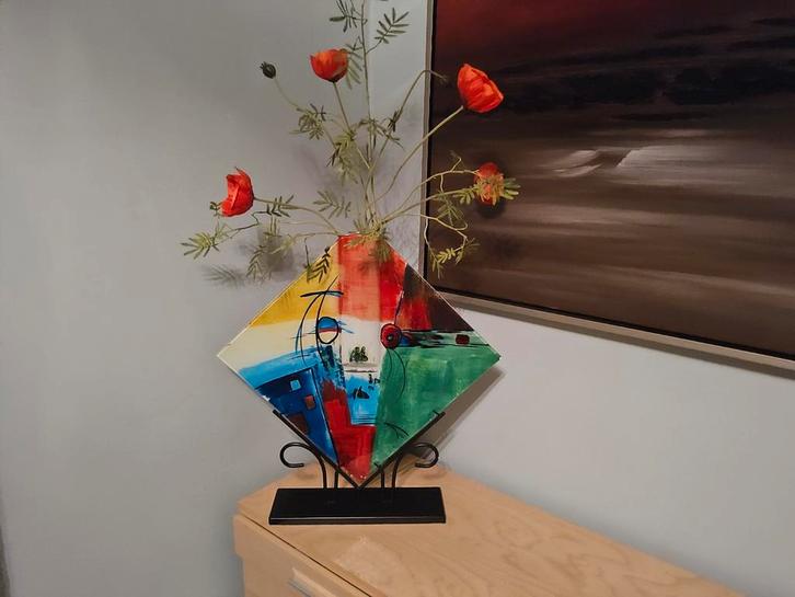 Kleurrijke Design Vaas - 59cm Hoog, Huis en Inrichting, Woonaccessoires | Vazen, Overige kleuren, 50 tot 75 cm, Glas, Ophalen