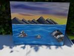 handgeschilderde schilderij zee met bergen van aart vd kamp, Antiek en Kunst, Ophalen of Verzenden