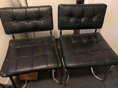 Vintage Lederen Eetkamerstoelen - Set van 2, Huis en Inrichting, Stoelen, Gebruikt, Twee, Leer, Zwart, Ophalen