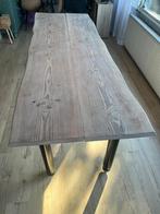 Grote eettafel van boomstam massief en stalen onderstel, Huis en Inrichting, Tafels | Eettafels, Ophalen, Gebruikt, 200 cm of meer