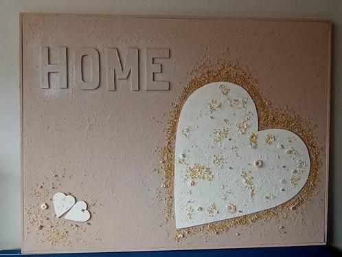 Decoratief schilderij "HOME" met natuurlijke materialen, Antiek en Kunst, Kunst | Schilderijen | Modern, Ophalen