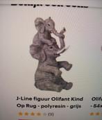 J-Line Beeld Olifanten kind op rug grijs  polyresin Nieuw, Verzamelen, Beelden en Beeldjes, Ophalen of Verzenden, Nieuw, Dier