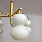 Vintage jaren 70 lamp met melkglas en messing mid century, Huis en Inrichting, Lampen | Hanglampen, Ophalen of Verzenden, Gebruikt