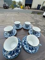 6-delige set porseleinen kop en schotels – blauw-wit met gou, Huis en Inrichting, Keuken | Servies, ., Ophalen of Verzenden, Zo goed als nieuw