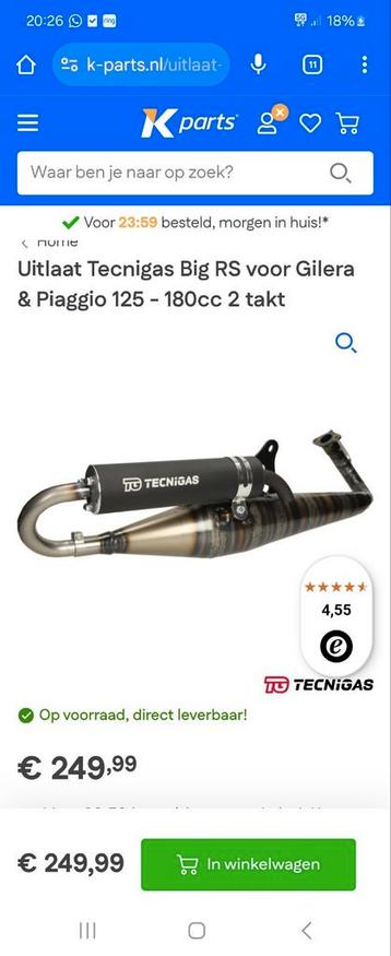 Tecnigas rs 2 uitlaat 125/180cc beschikbaar voor biedingen