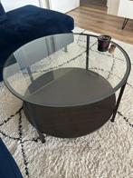 Ronde salontafel met glazen blad en houten onderstel, Huis en Inrichting, Tafels | Salontafels, Ophalen, 50 tot 100 cm, Rond, 50 tot 100 cm