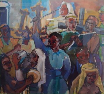Gouache  'PASEN' beschikbaar voor biedingen