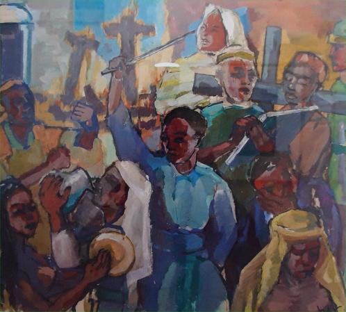 Gouache  'PASEN', Antiek en Kunst, Kunst | Schilderijen | Klassiek, Ophalen of Verzenden