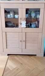 Massief eiken vitrine met verlichting, Huis en Inrichting, Kasten | Vitrinekasten, Ophalen, Met deur(en), 100 tot 150 cm, 100 tot 150 cm