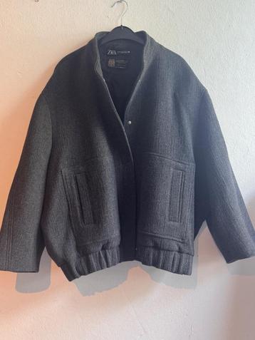 Zara oversized bomber jack jas grijs wol M-L beschikbaar voor biedingen