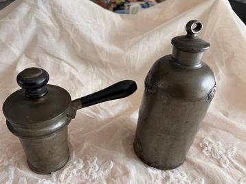 Set van 2 antieke tinnen potten rond jaar1900 beschikbaar voor biedingen