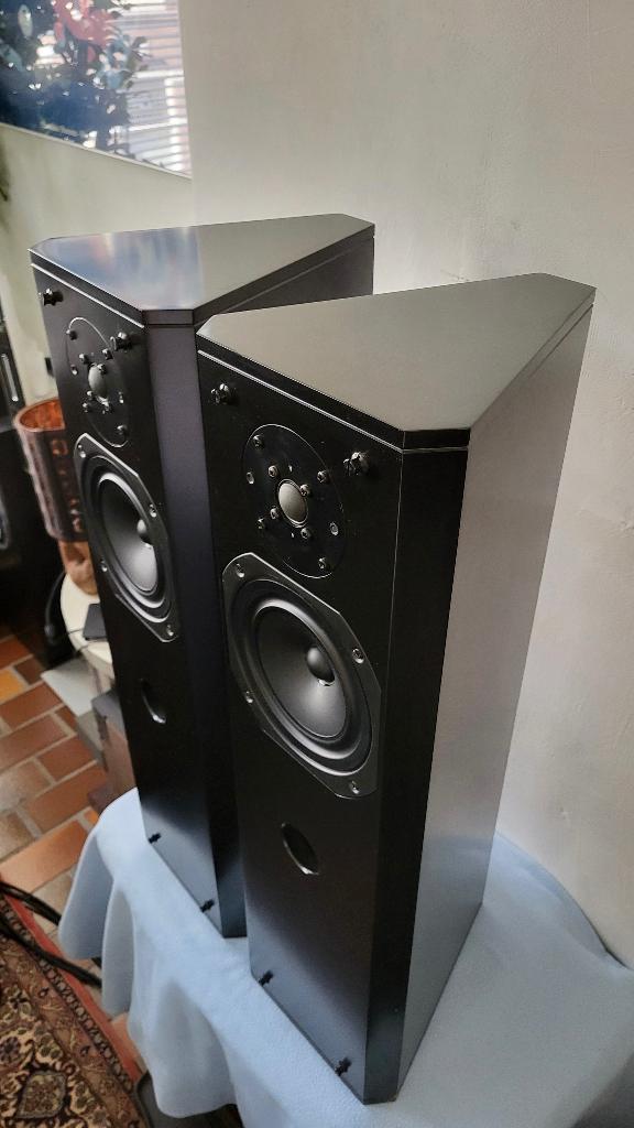 Dutch Design DRIADE7 compacte zuilen, Audio, Tv en Foto, Luidsprekers, Zo goed als nieuw, Front, Rear of Stereo speakers, 120 watt of meer