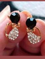 Oorbellen kat Zwarte onxy steen, Verzenden, Nieuw, Goud, Knopjes of Stekers