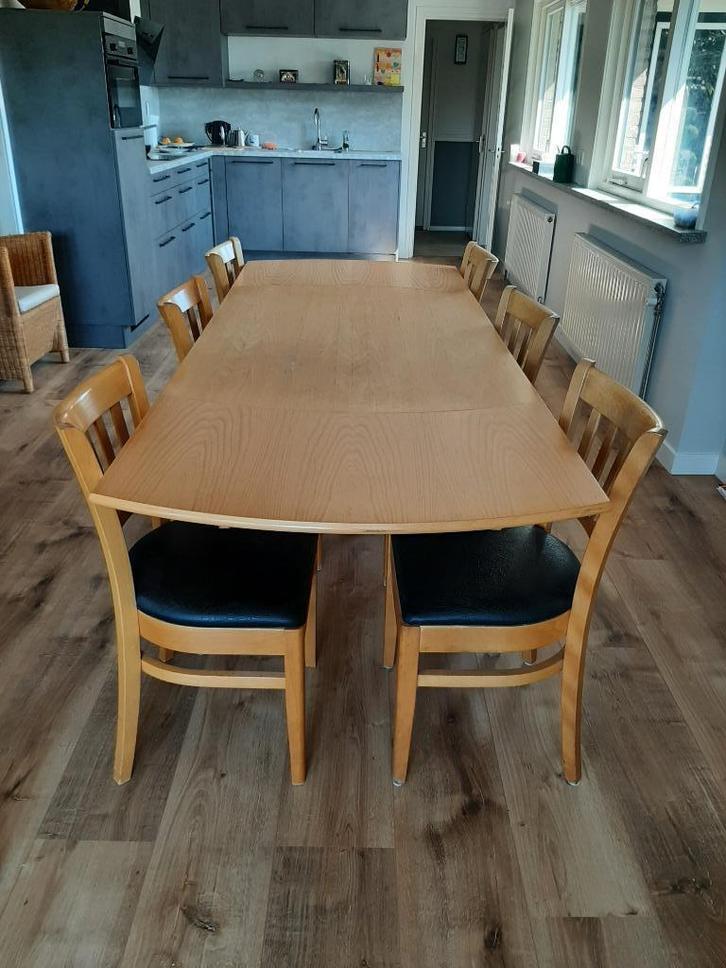 uitschuifbare eetkamertafel met  6 stoelen, Huis en Inrichting, Tafels | Eettafels, Gebruikt, 50 tot 100 cm, 200 cm of meer, Vijf personen of meer