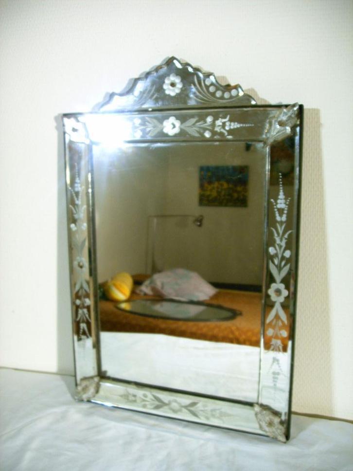 Venetiaanse spiegel, Antiek en Kunst, Antiek | Spiegels, Minder dan 50 cm, Minder dan 100 cm, Rechthoekig, Ophalen of Verzenden