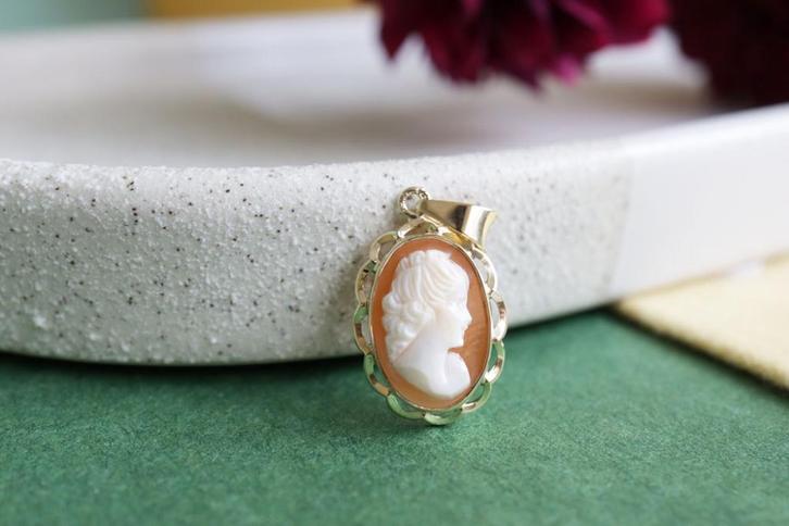 Adèle | 14 Karaat Gouden Camee Hanger, Sieraden, Tassen en Uiterlijk, Kettinghangers, Zo goed als nieuw, Goud, Goud, Ophalen of Verzenden