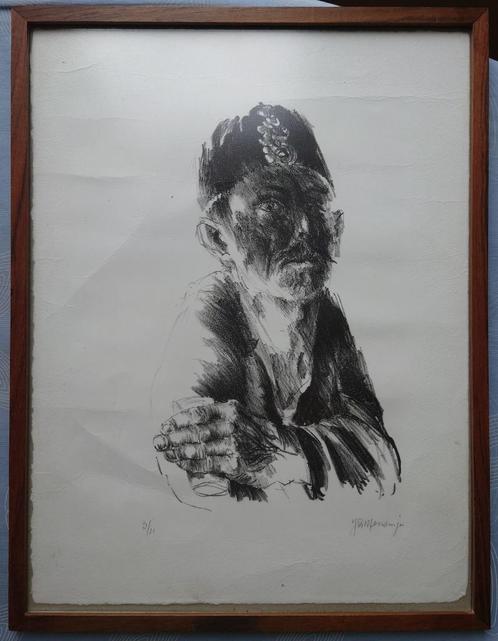 Jan Mensinga (1924-1998) Portret van een Marokkaanse man,, Antiek en Kunst, Kunst | Litho's en Zeefdrukken, Ophalen