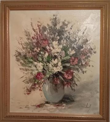 Groot olieverf schilderij op doek bloemen-stilleven beschikbaar voor biedingen