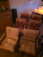 Set van 6 eetkamerstoelen. | Buisframe | Leder | Robuust, Huis en Inrichting, Stoelen, Ophalen, Gebruikt, Bruin, Metaal