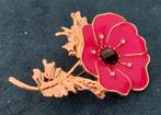 Poppy klaproos broche,goudkleurig en rood emaille €5, Met strass, Overige materialen, 4 tot 7 cm, Ophalen of Verzenden