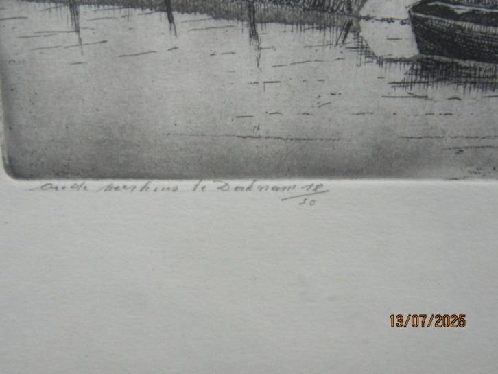 OUDE VEERHUIS te Daknam, (belgie) mooie ges. zw-wit ets, Antiek en Kunst, Kunst | Etsen en Gravures, Ophalen