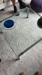 Design glazen salontafel met rvs frame 84x80 cm, Huis en Inrichting, Ophalen, Gebruikt, 50 tot 100 cm, Vierkant