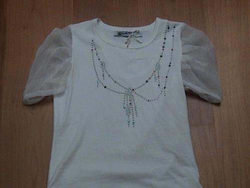 CARBONE wit t-shirt + roze, blauwe + zilveren pailletjes ZGA, Kinderen en Baby's, Kinderkleding | Maat 128, Zo goed als nieuw
