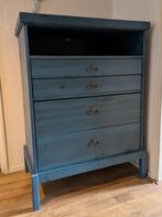 Blauwe houten ladekast, Huis en Inrichting, Kasten | Ladekasten, Ophalen, Gebruikt, 100 tot 150 cm, 50 tot 100 cm